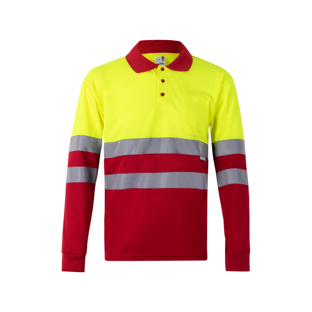 VL VULCAN LARGE. Polo bicolor bird-eye (160g/m²) de manga comprida, em poliéster (100%)