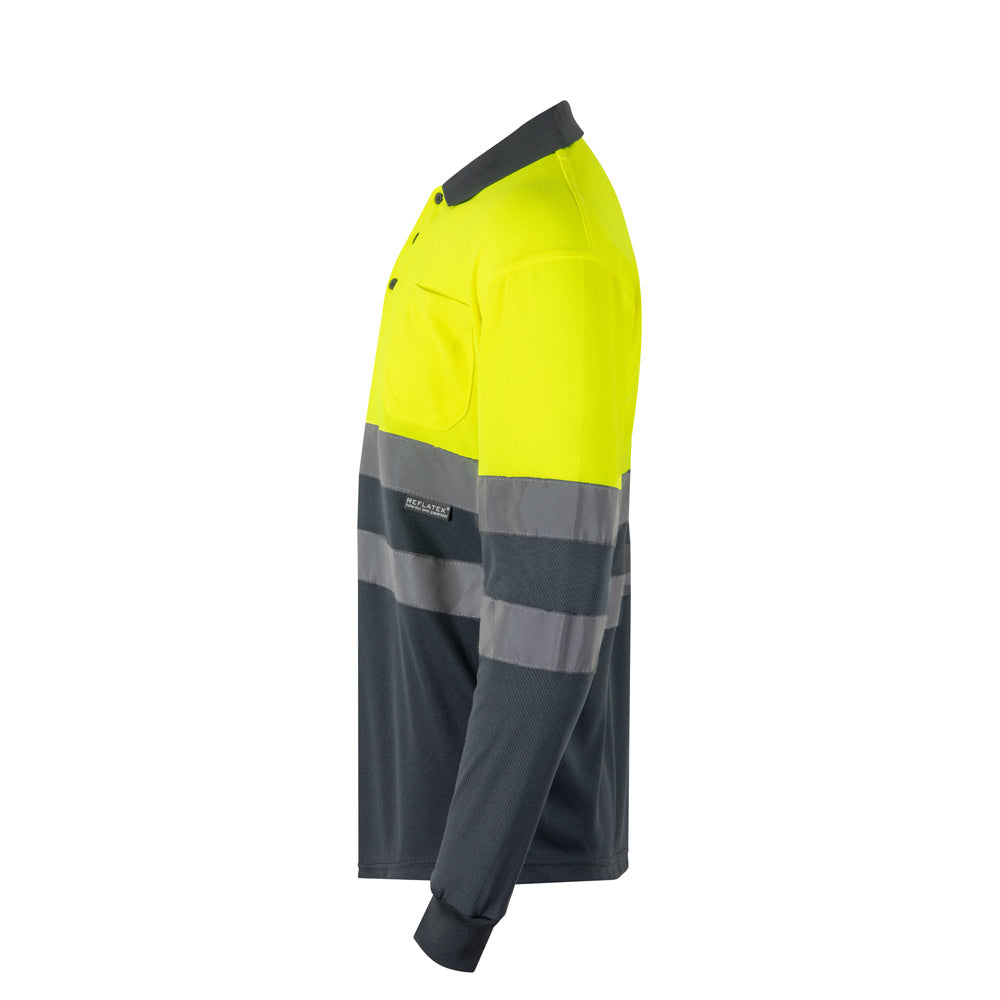 VL VULCAN LARGE. Polo bicolor bird-eye (160g/m²) de manga comprida, em poliéster (100%)