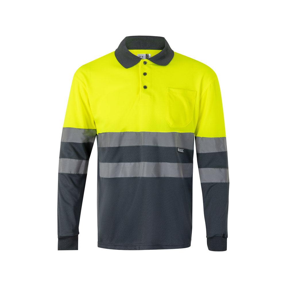 VL VULCAN LARGE. Polo bicolor bird-eye (160g/m²) de manga comprida, em poliéster (100%)