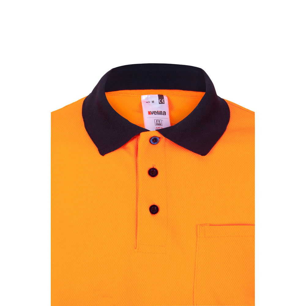 VL VULCAN LARGE. Polo bicolor bird-eye (160g/m²) de manga comprida, em poliéster (100%)