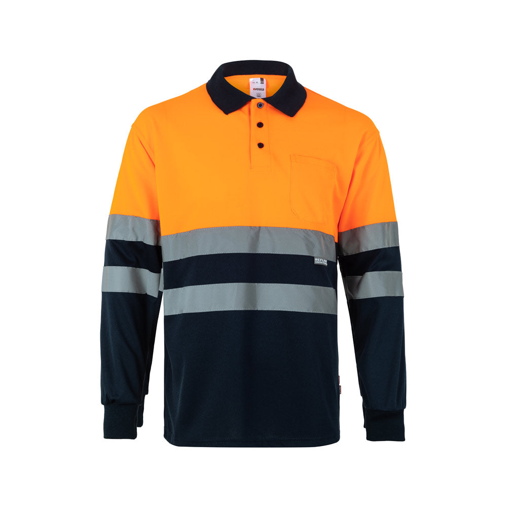 VL VULCAN LARGE. Polo bicolor bird-eye (160g/m²) de manga comprida, em poliéster (100%)