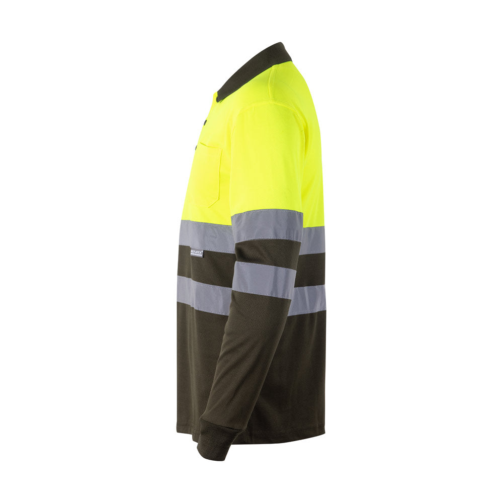 VL VULCAN LARGE. Polo bicolor bird-eye (160g/m²) de manga comprida, em poliéster (100%)