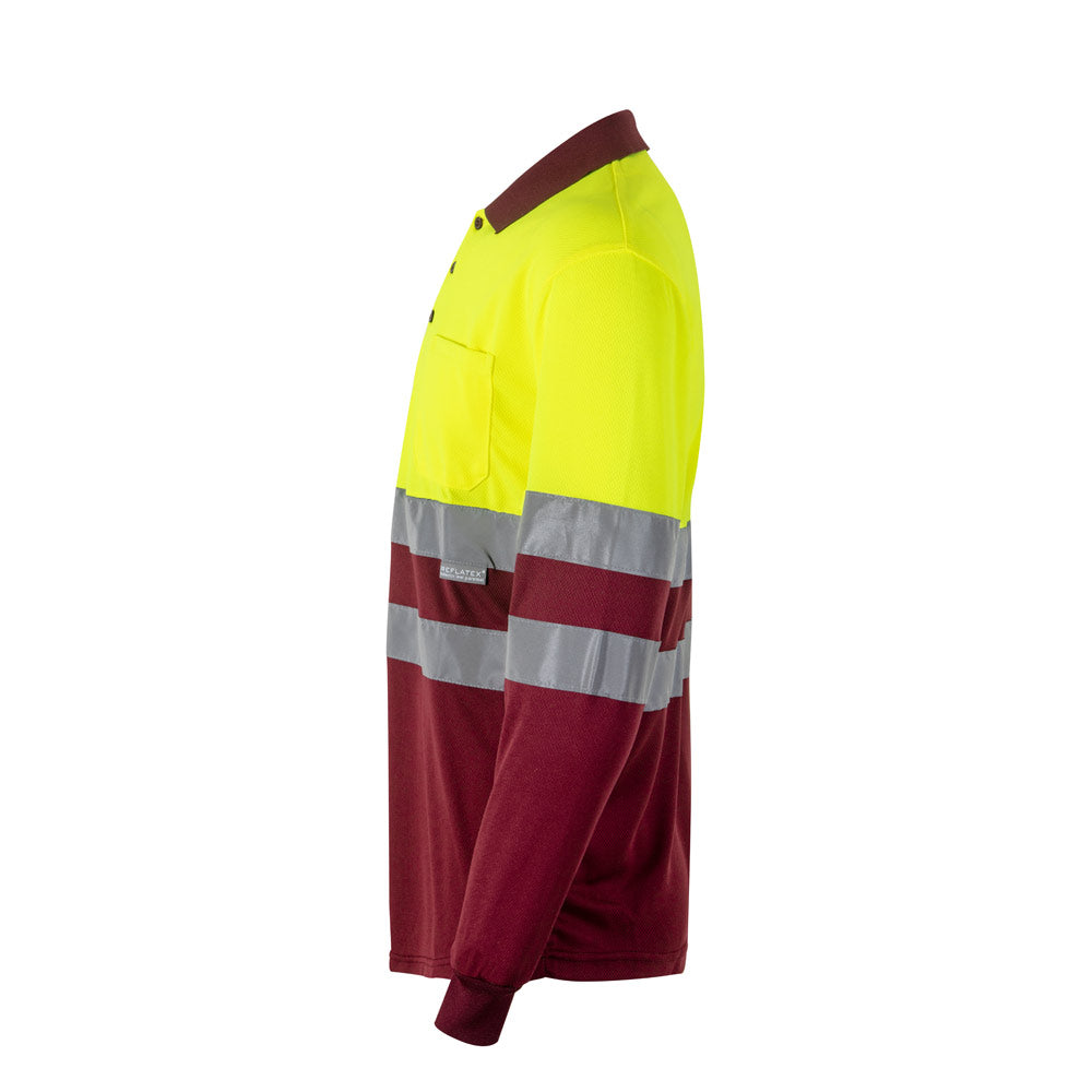 VL VULCAN LARGE. Polo bicolor bird-eye (160g/m²) de manga comprida, em poliéster (100%)
