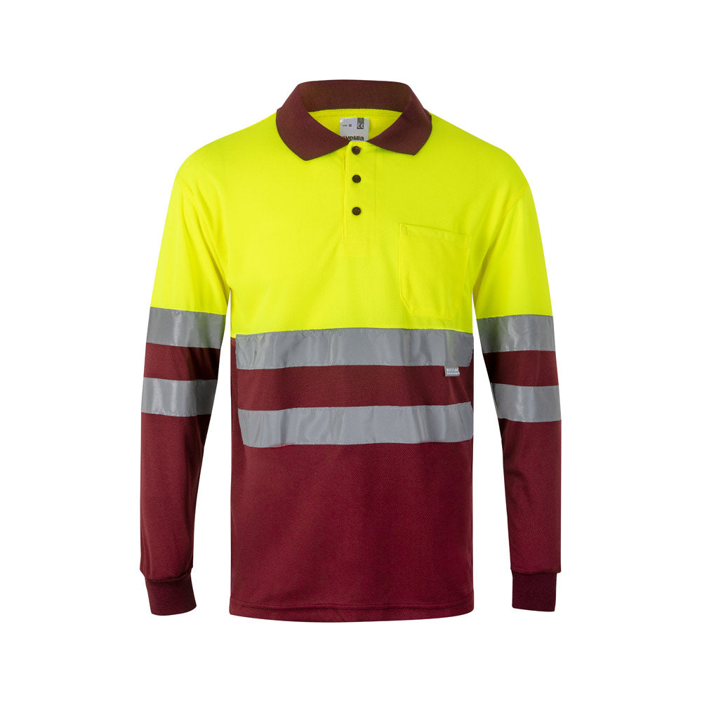 VL VULCAN LARGE. Polo bicolor bird-eye (160g/m²) de manga comprida, em poliéster (100%)