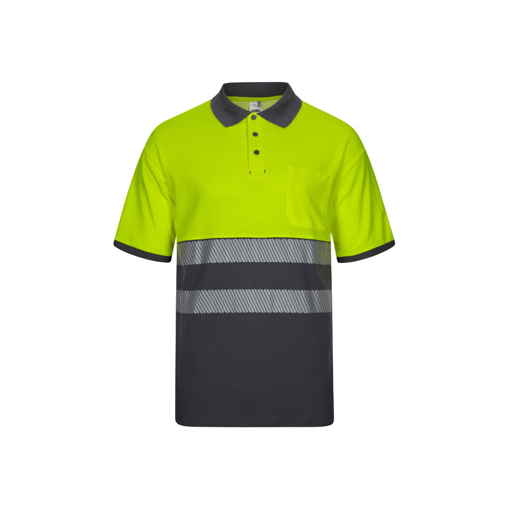 VL ACHELOUS. Polo bicolor piqué (150g/m²) de manga curta, em algodão (55%) e poliéster (45%)