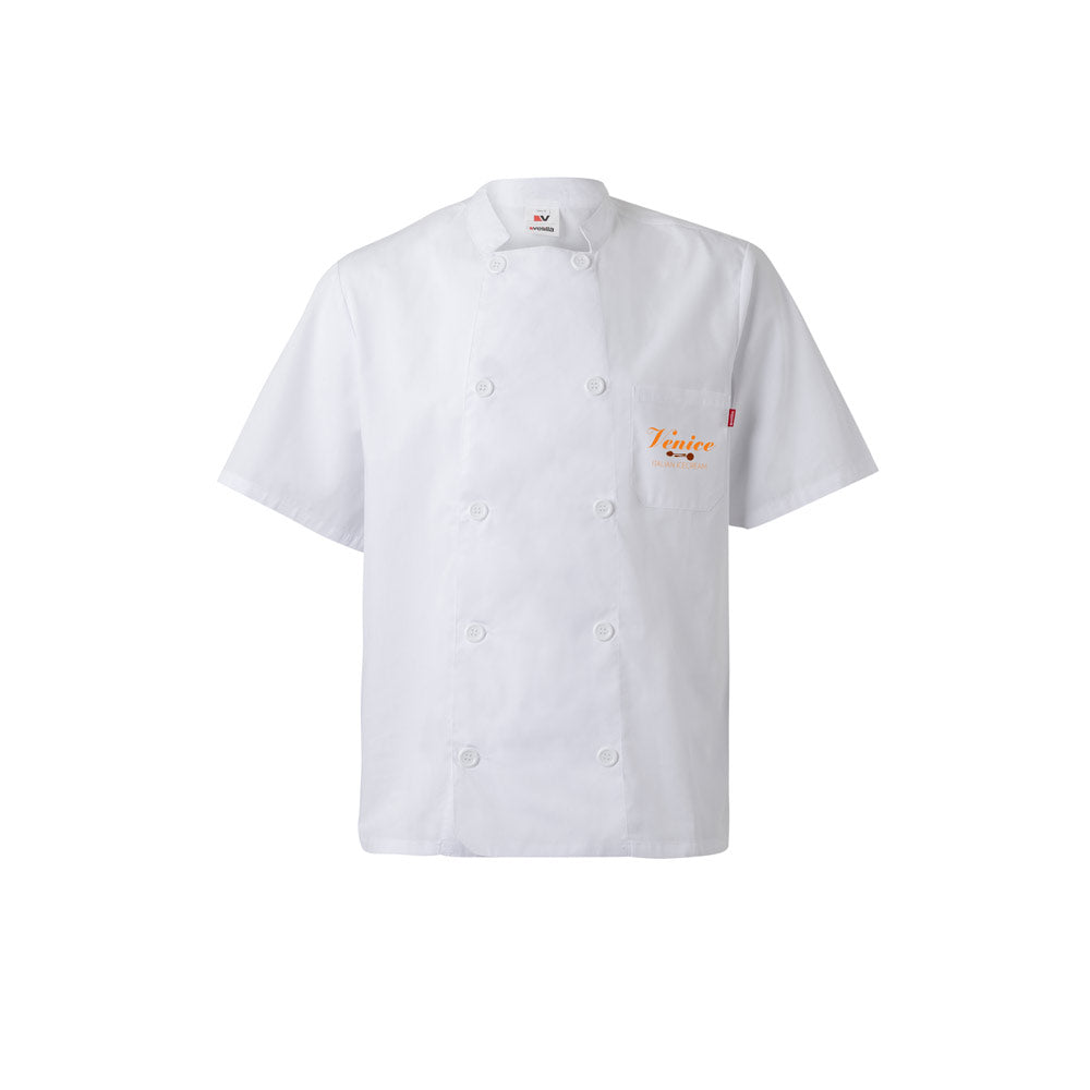 VL DURGA. Jaleca de cozinha de popelina (110g/m²) de manga curta, em algodão (35%) e poliéster (65%)