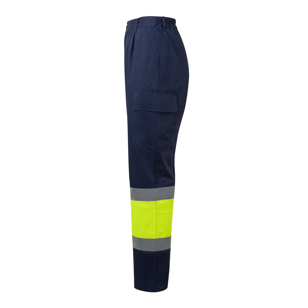 VL ARTEMIS. Calças bicolor, em sarja (190g/m²), em algodão (20%) e poliéster (80%)