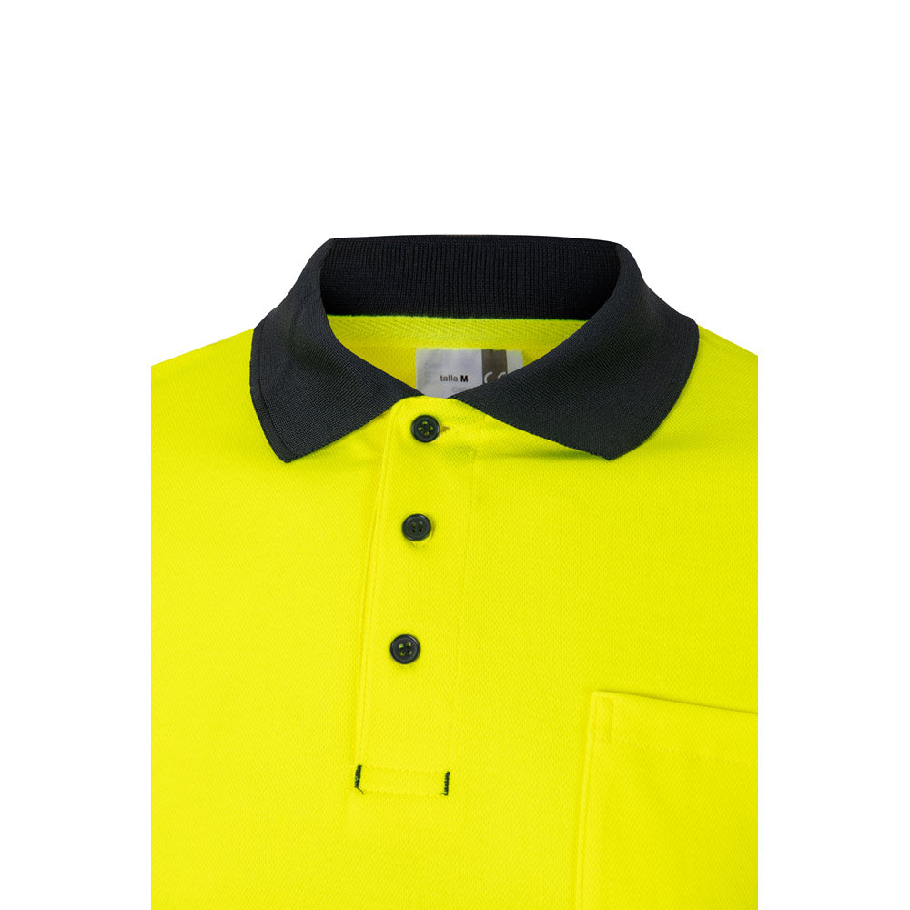 VL PLUTO. Polo bicolor piqué (150g/m²) de manga comprida, em algodão (55%) e poliéster (45%)