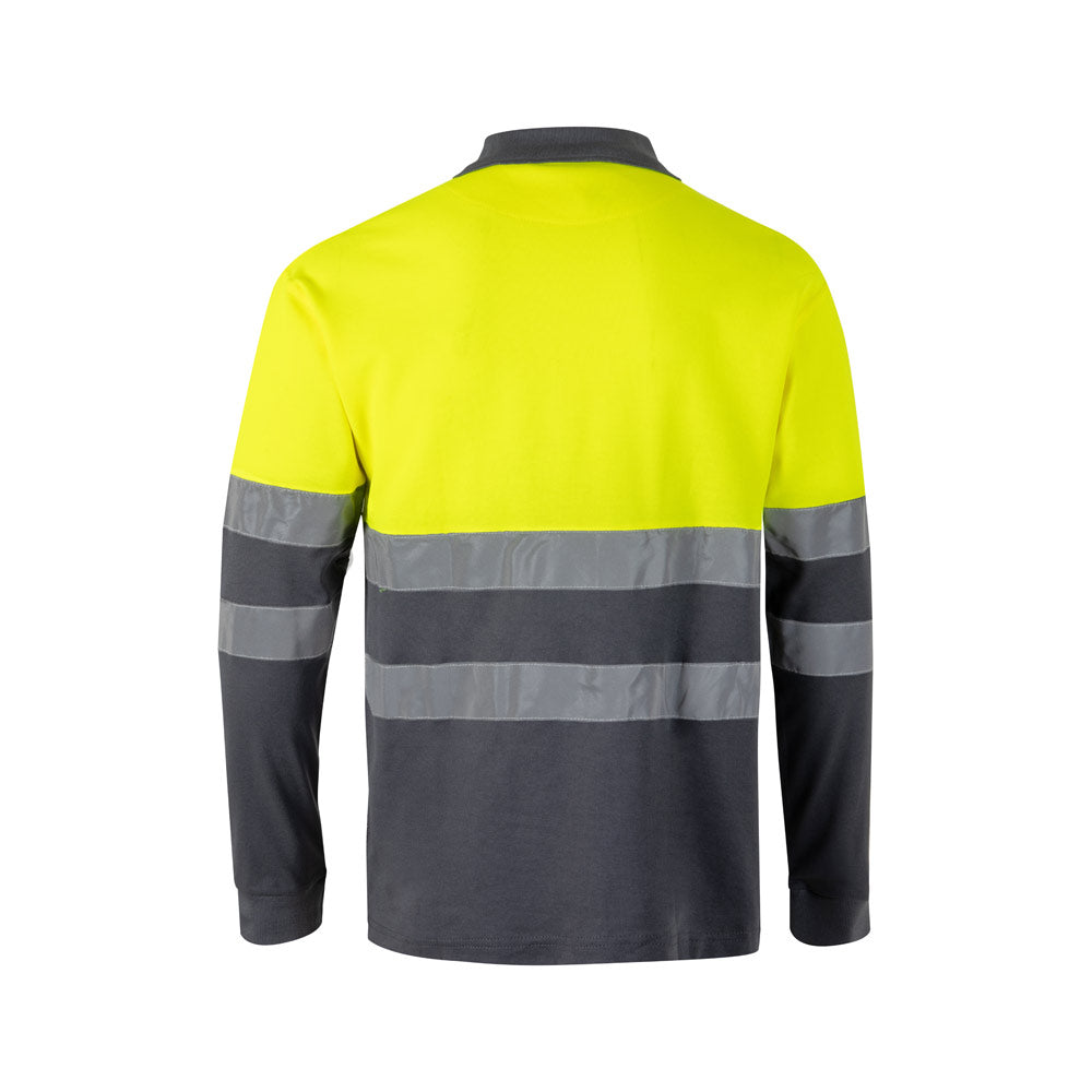 VL PLUTO. Polo bicolor piqué (150g/m²) de manga comprida, em algodão (55%) e poliéster (45%)