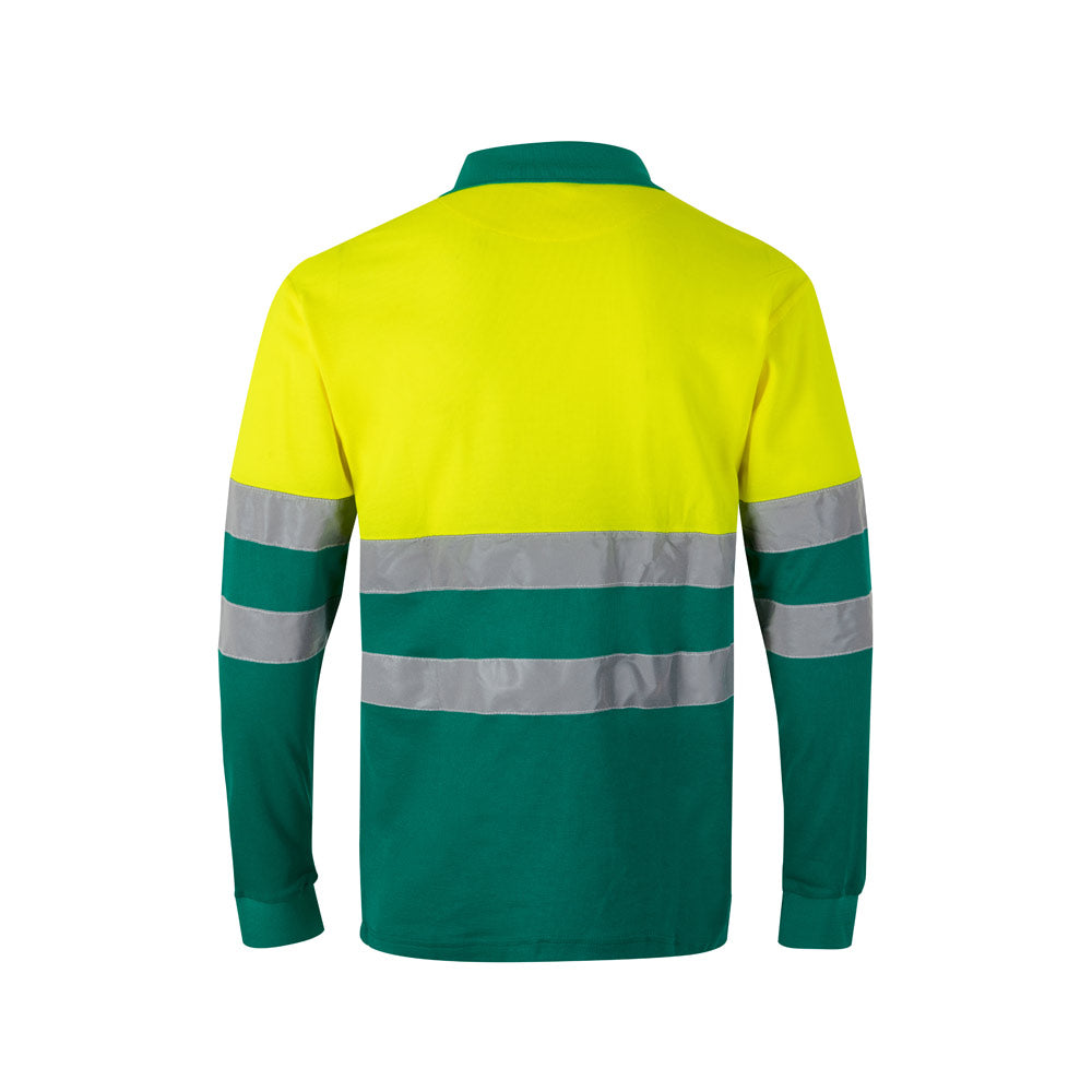 VL PLUTO. Polo bicolor piqué (150g/m²) de manga comprida, em algodão (55%) e poliéster (45%)