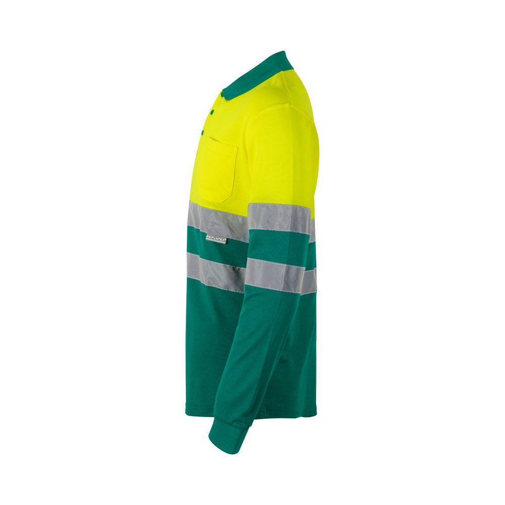 VL PLUTO. Polo bicolor piqué (150g/m²) de manga comprida, em algodão (55%) e poliéster (45%)