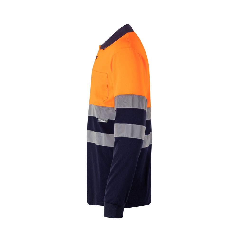 VL PLUTO. Polo bicolor piqué (150g/m²) de manga comprida, em algodão (55%) e poliéster (45%)