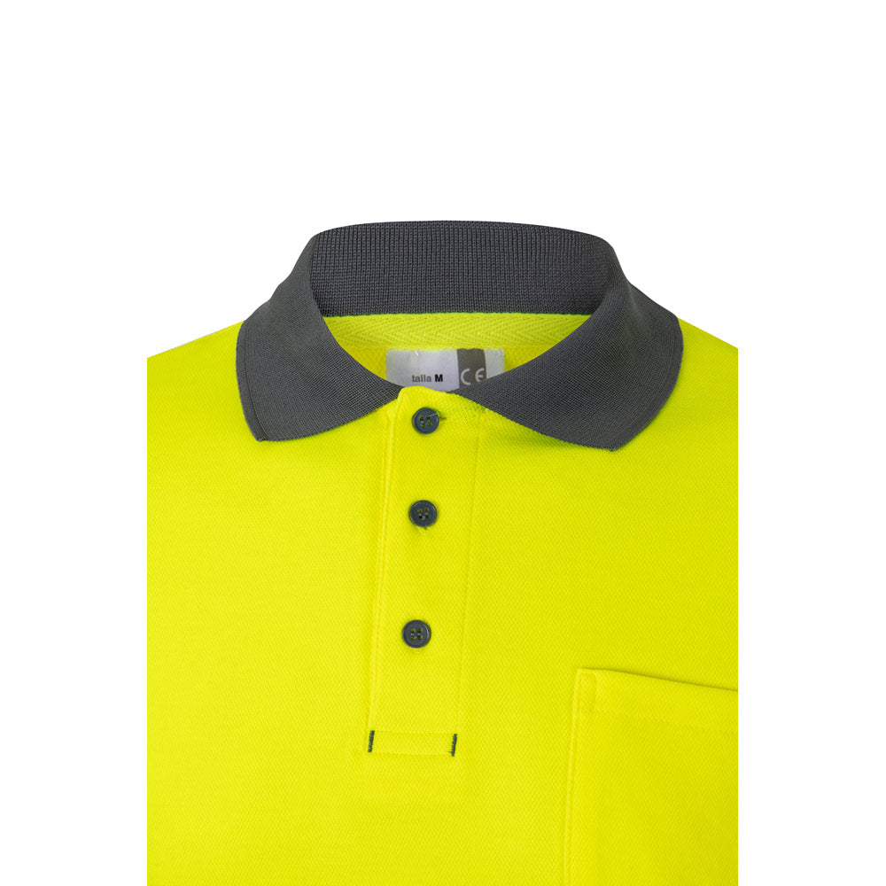 VL PLUTO LARGE. Polo bicolor piqué (150g/m²) de manga comprida, em algodão (55%) e poliéster (45%)