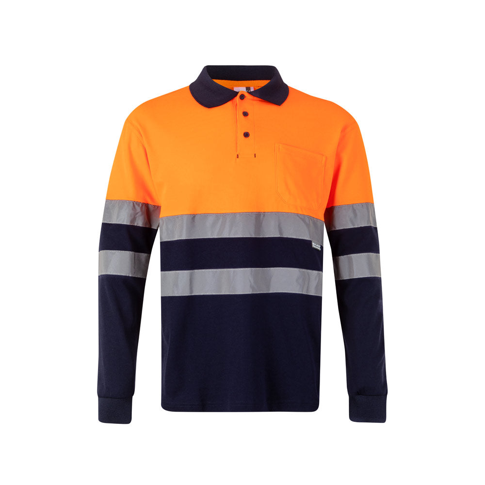 VL PLUTO LARGE. Polo bicolor piqué (150g/m²) de manga comprida, em algodão (55%) e poliéster (45%)