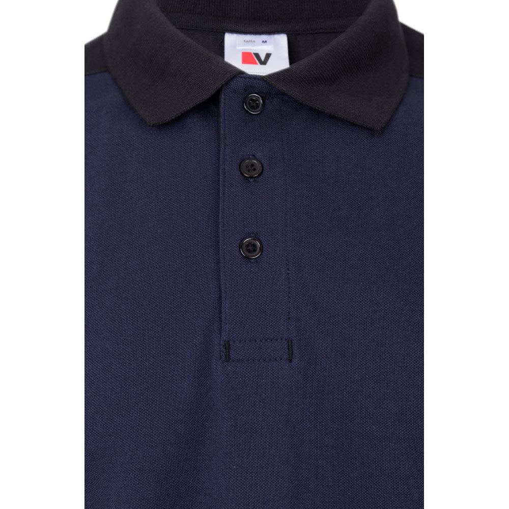 VL VELES. Polo piqué stretch bicolor (200g/m²) de manga curta, em poliéster (96%) e elastano (4%)