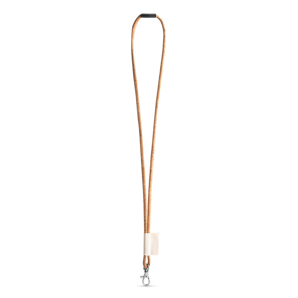 75096. SET Lanyard CORK Long (Ø 5 mm) com mosquetão de gatilho 9 mm e Fecho de segurança Ø 5 mm