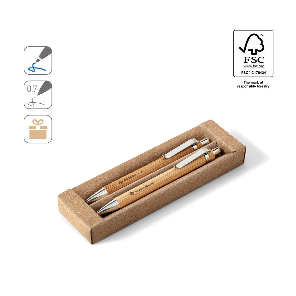 GREENY. Conjunto de esferográfica e lapiseira em bambu