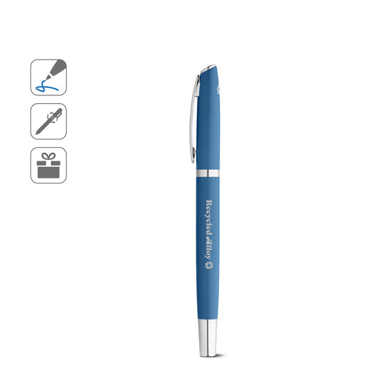 RE-LANDO-SET. Conjunto de roller e esferográfica com corpo em alumínio reciclado (100% rAL)