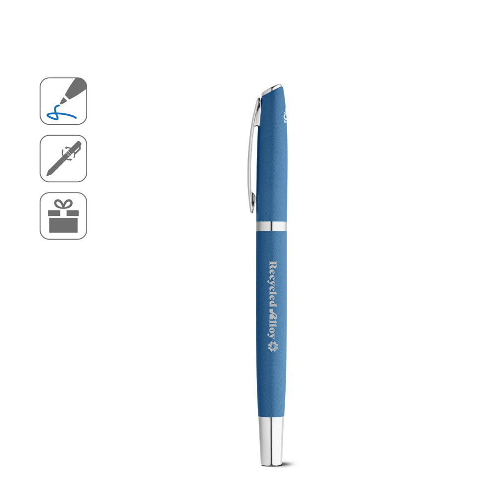 RE-LANDO-SET. Conjunto de roller e esferográfica com corpo em alumínio reciclado (100% rAL)