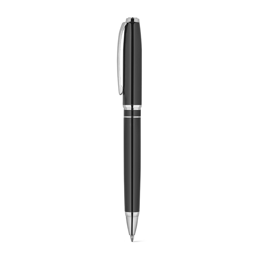 SARAMAGO. Set premium de 1 esferográfica e 1 roller em cobre e aço inoxidável, com escrita em azul