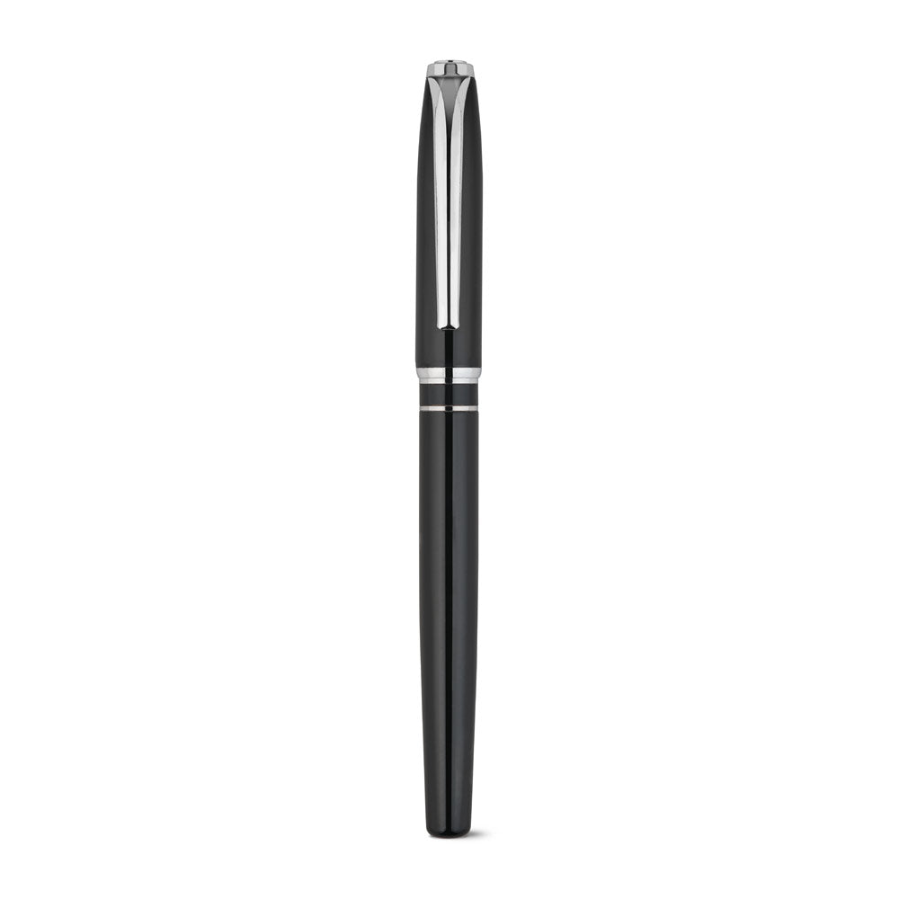 SARAMAGO. Set premium de 1 esferográfica e 1 roller em cobre e aço inoxidável, com escrita em azul