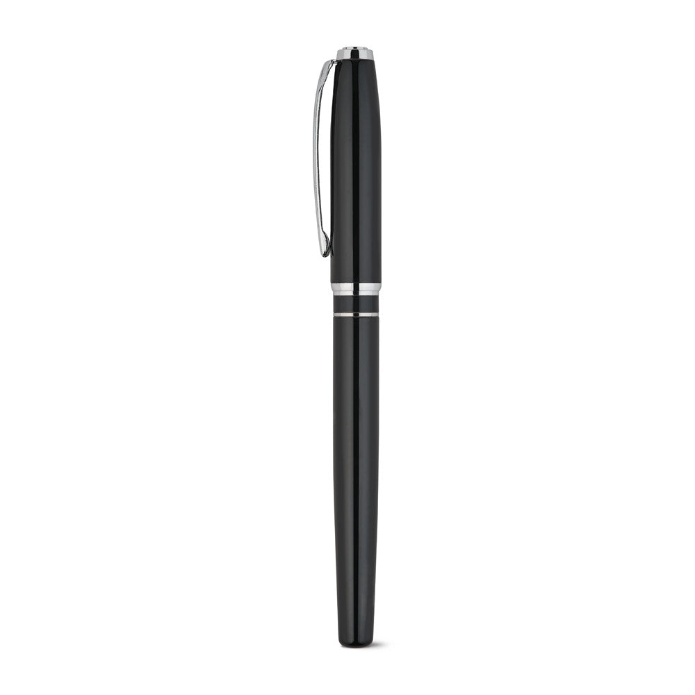 SARAMAGO. Set premium de 1 esferográfica e 1 roller em cobre e aço inoxidável, com escrita em azul