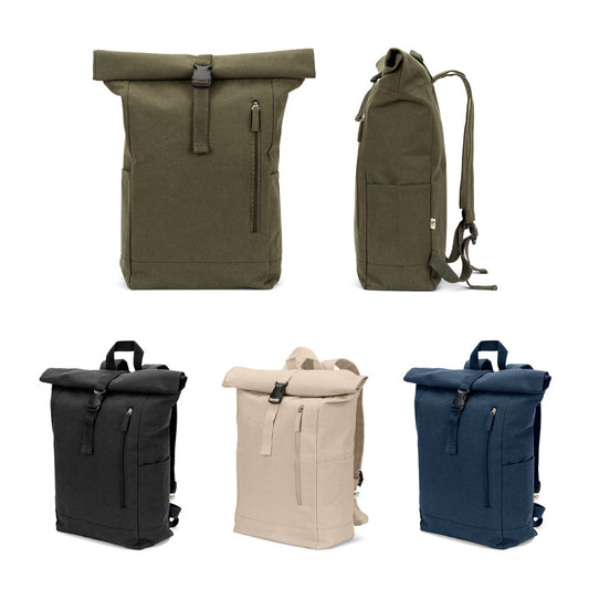 SAINT. Mochila "roll top" em algodão reciclado e poliéster reciclado (380 g/m²)