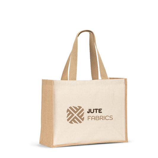 HELSINQUE. Saco em canvas (320g/m²), com fundo e laterais em juta laminada (350 g/m²) de tons naturais