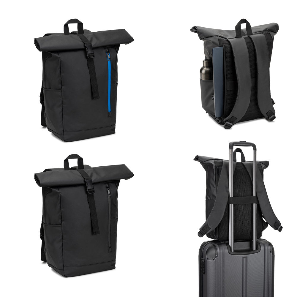OSASCO BPACK. Mochila "Roll top" com design em sistema de fecho que permite enrolar a parte superior até ajustar ao volume da mochila em poliéster reciclado 600D