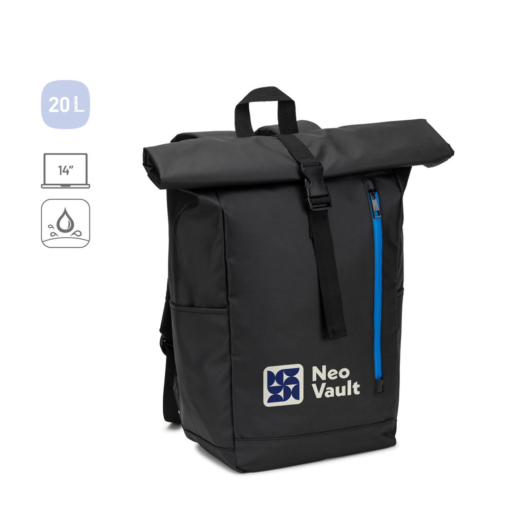 OSASCO BPACK. Mochila "Roll top" com design em sistema de fecho que permite enrolar a parte superior até ajustar ao volume da mochila em poliéster reciclado 600D
