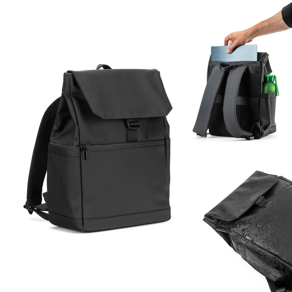 AZORES BAG. Mochila para computador portátil (16") em PU, com pala que cobre todos os compartimentos