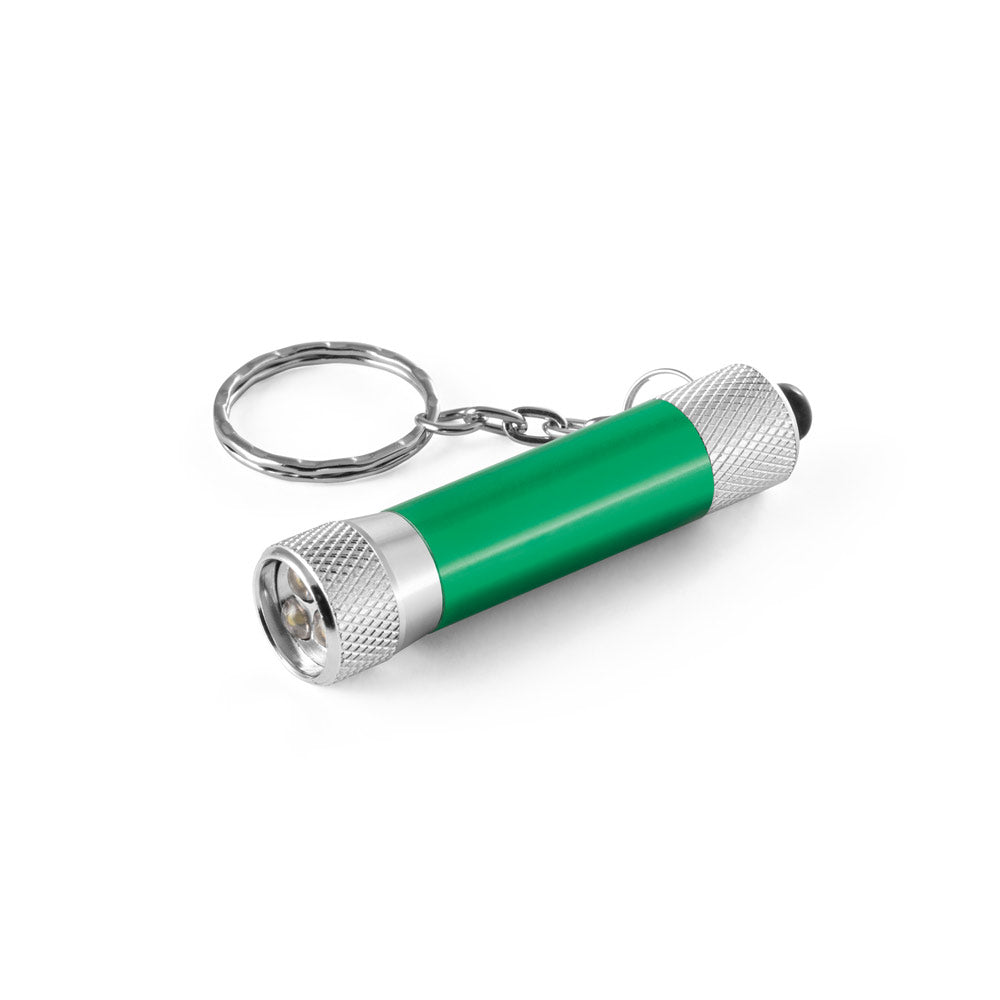 LERGAN. Porta-chaves em alumínio com lanterna de 3 luzes LEDs