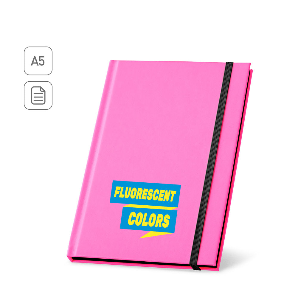 WATTERS. Bloco de notas A5 em PU fluorescente com folhas pautadas