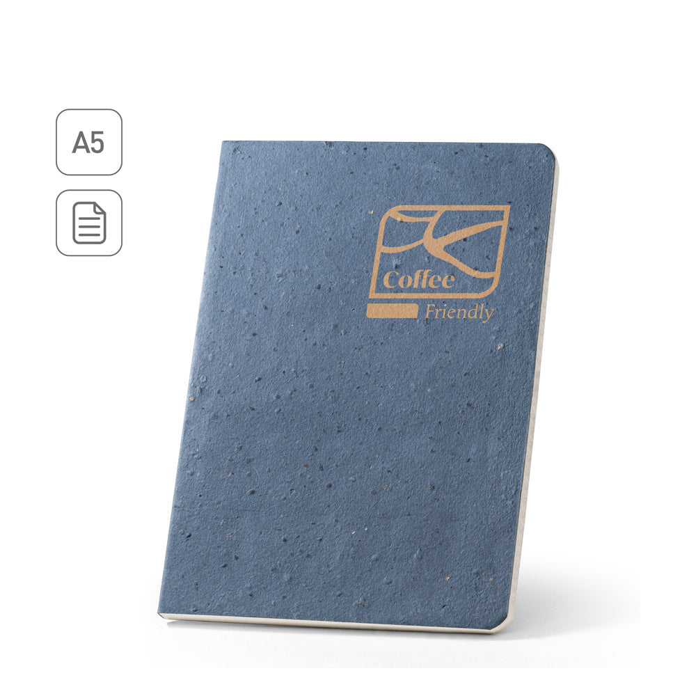 COFFEEPAD SEMI-RIGID. Bloco de notas A5 com capa semi-rígida fabricada a partir de restos de casca de café (65%)