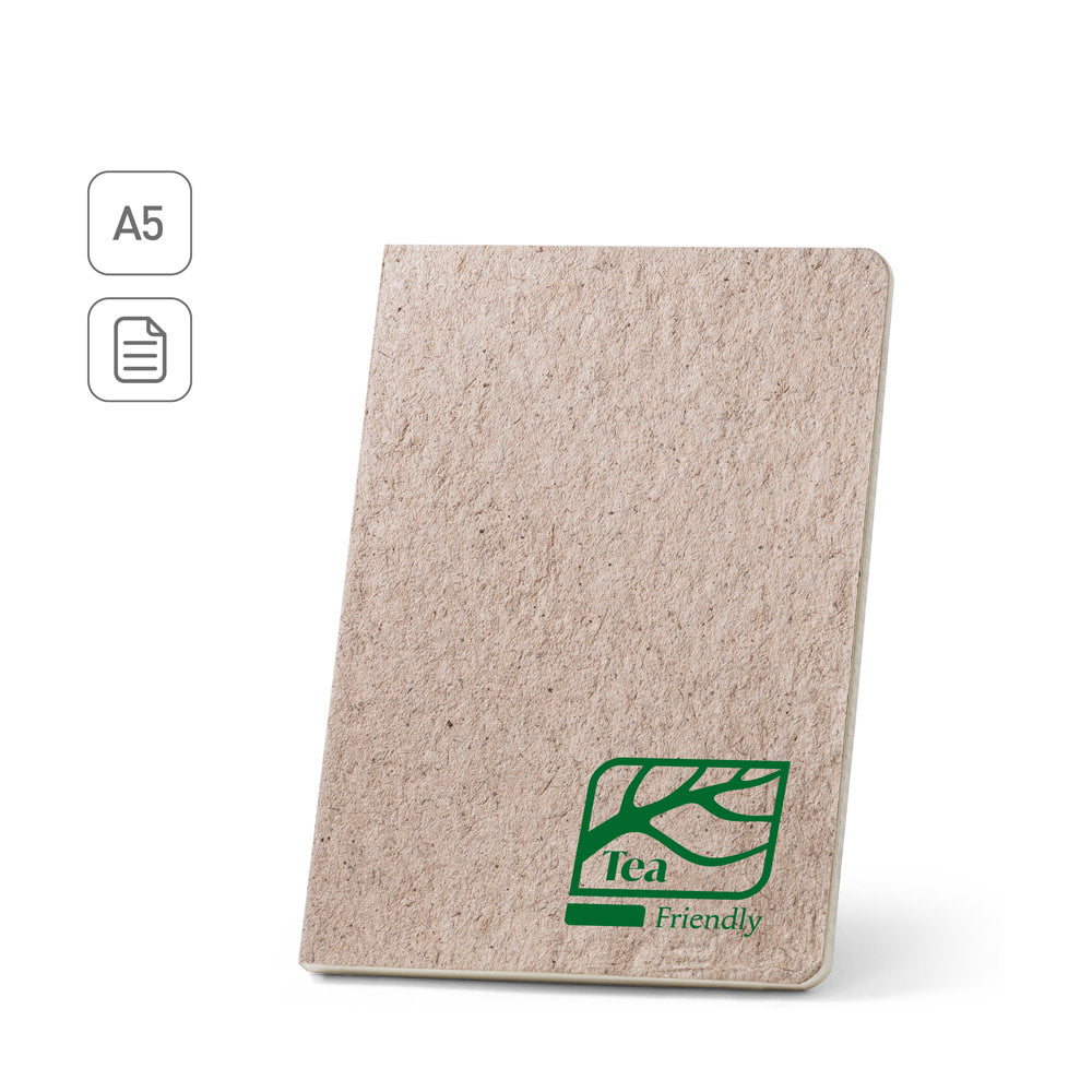 TEAPAD SEMI-RIGID. Bloco de notas A5 com capa semi-rígida fabricada a partir de restos de folhas de chá (65%)