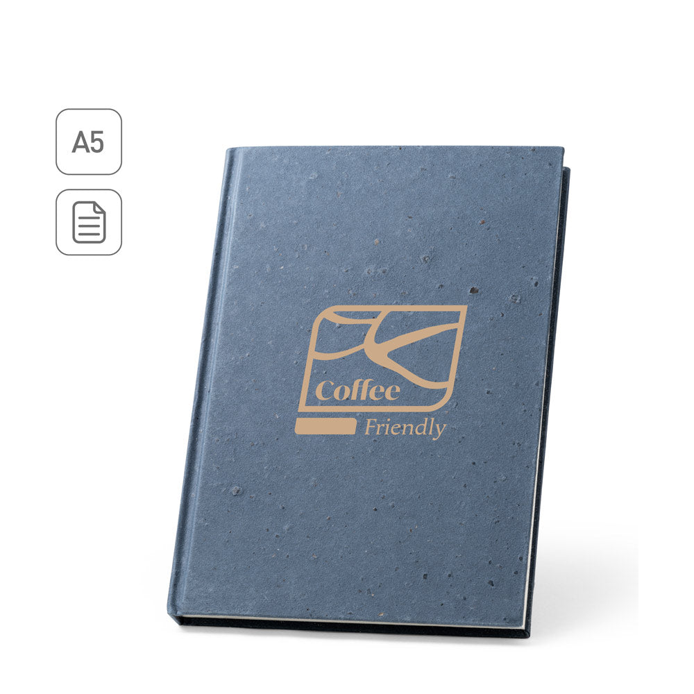 COFFEEPAD RIGID. Bloco de notas A5 com capa rígida fabricada a partir de restos de cascas de café (65%)