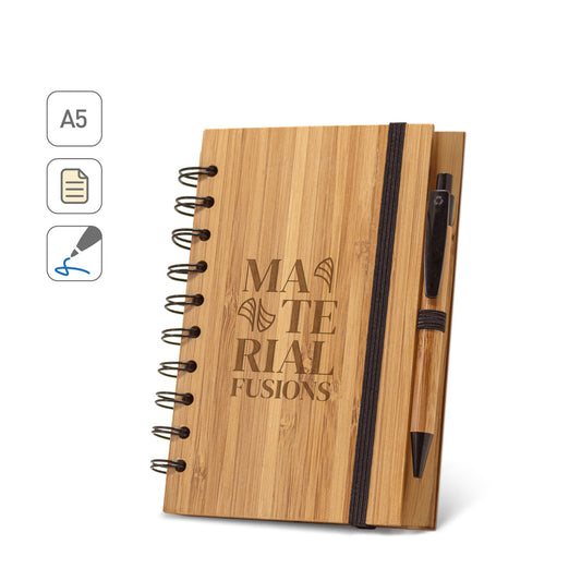 DICKENS A5. Bloco de notas espiral A5 em bambu com papel 100% reciclado
