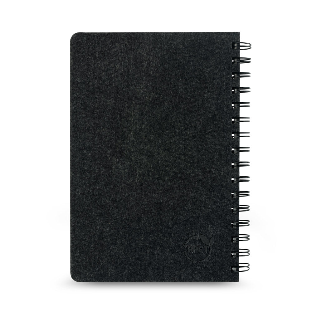 MISHIMA. Bloco de notas A5 de capa semi-dura em feltro reciclado (100% rPET) com argolas e páginas pautadas