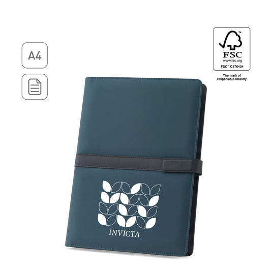 SANDERSON FOLDER. Pasta A4 em PU (50% reciclado) com fecho magnético e bloco de notas com páginas pautadas