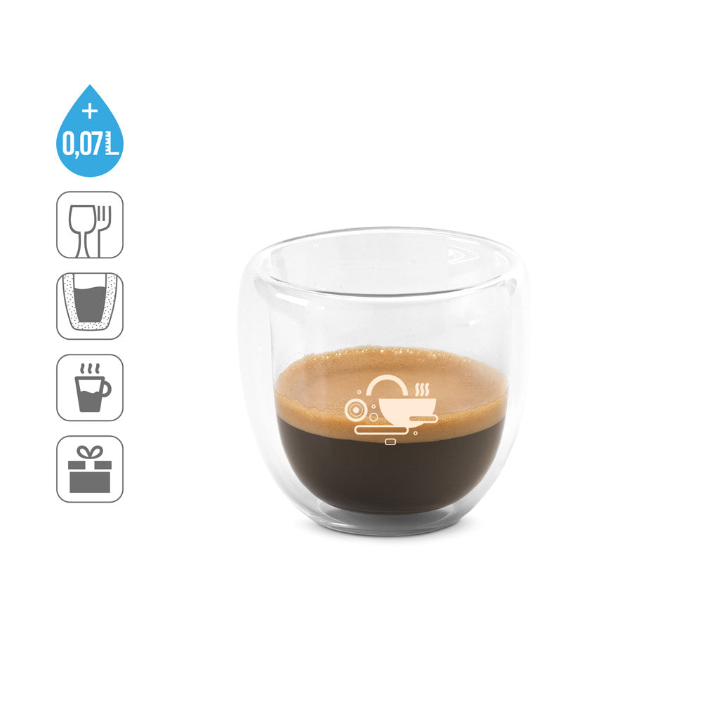 EXPRESSO. Conjunto de café em vidro borossilicato com 2 copos 75 mL