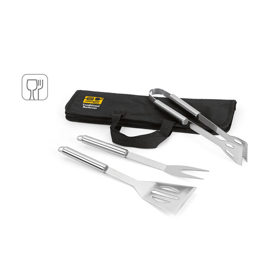 SOARES. Conjunto barbecue com 3 peças em aço inoxidável