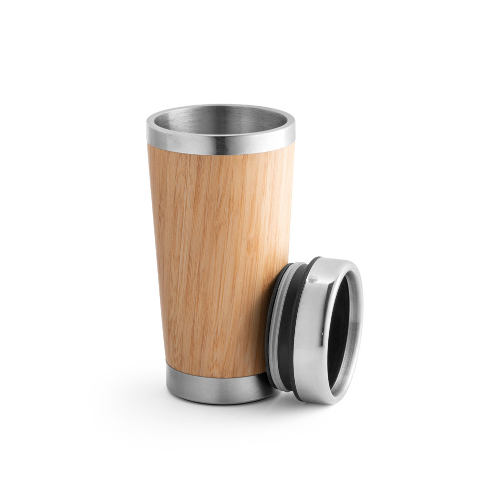 PIETRO. Copo de viagem em bambu e aço inoxidável 500 mL