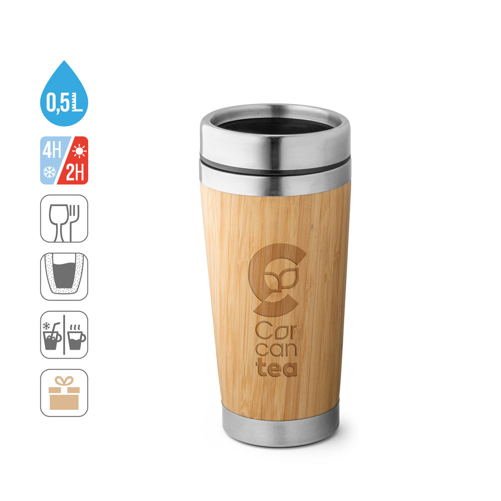 PIETRO. Copo de viagem em bambu e aço inoxidável 500 mL