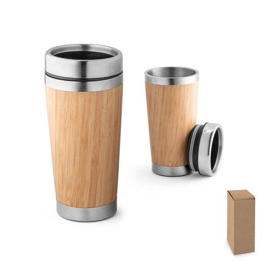 PIETRO. Copo de viagem em bambu e aço inoxidável 500 mL