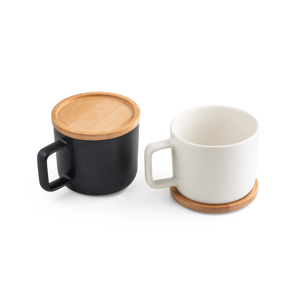 FANGIO. Caneca em cerâmica com base em bambu 220 mL