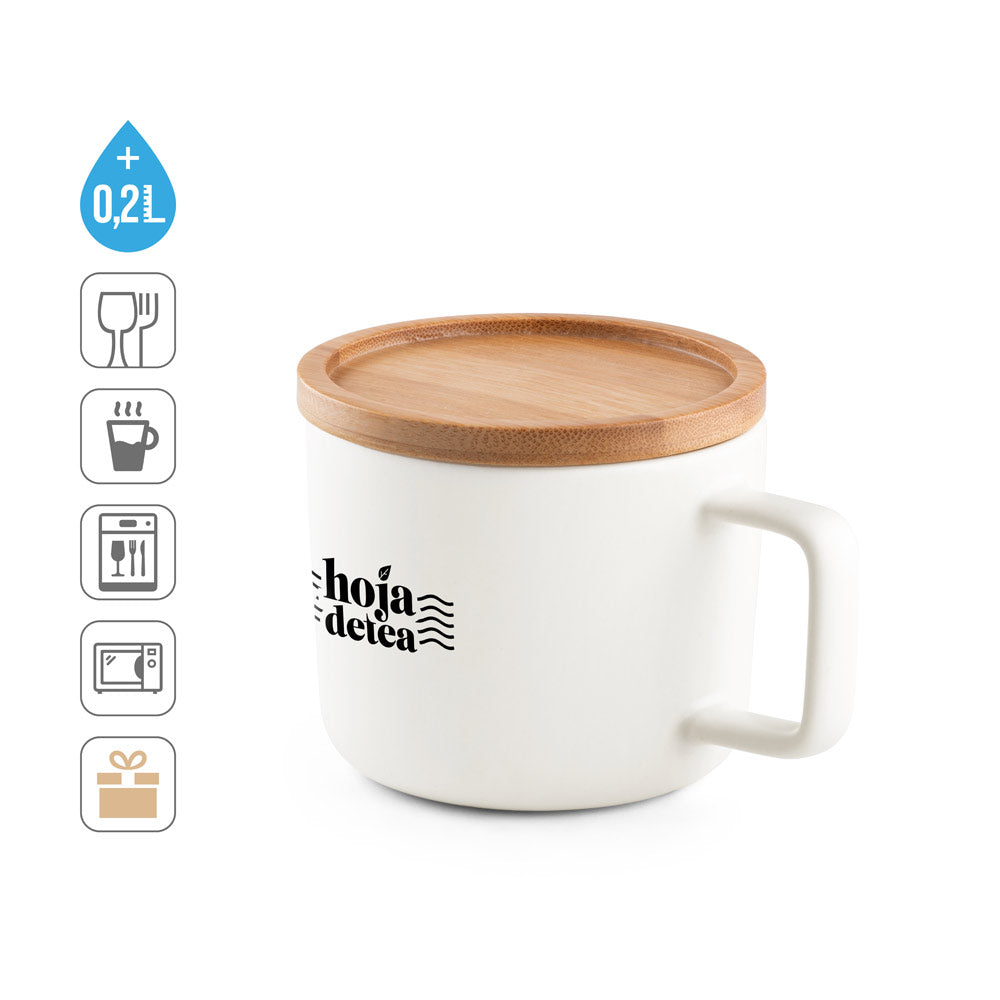 FANGIO. Caneca em cerâmica com base em bambu 220 mL