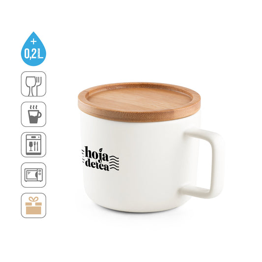 FANGIO. Caneca em cerâmica com base em bambu 220 mL