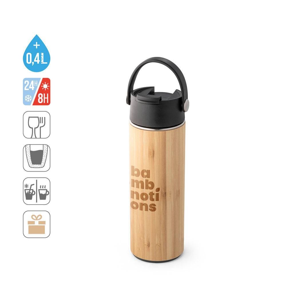 LAVER. Garrafa térmica em bambu, aço inoxidável e PP 440 mL