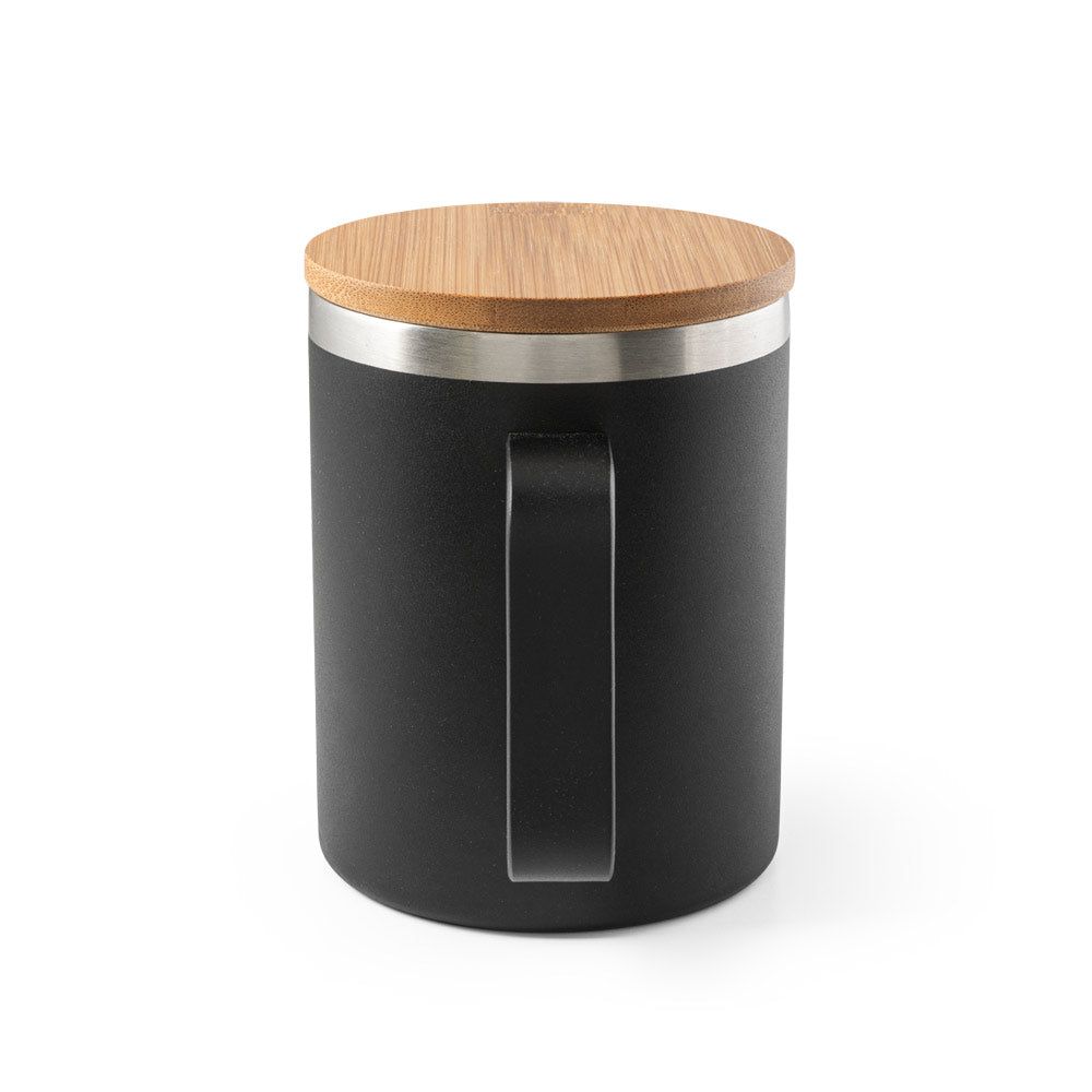 LAUDA. Caneca em 90% de aço inoxidável reciclado com tampa em bambu 420 mL