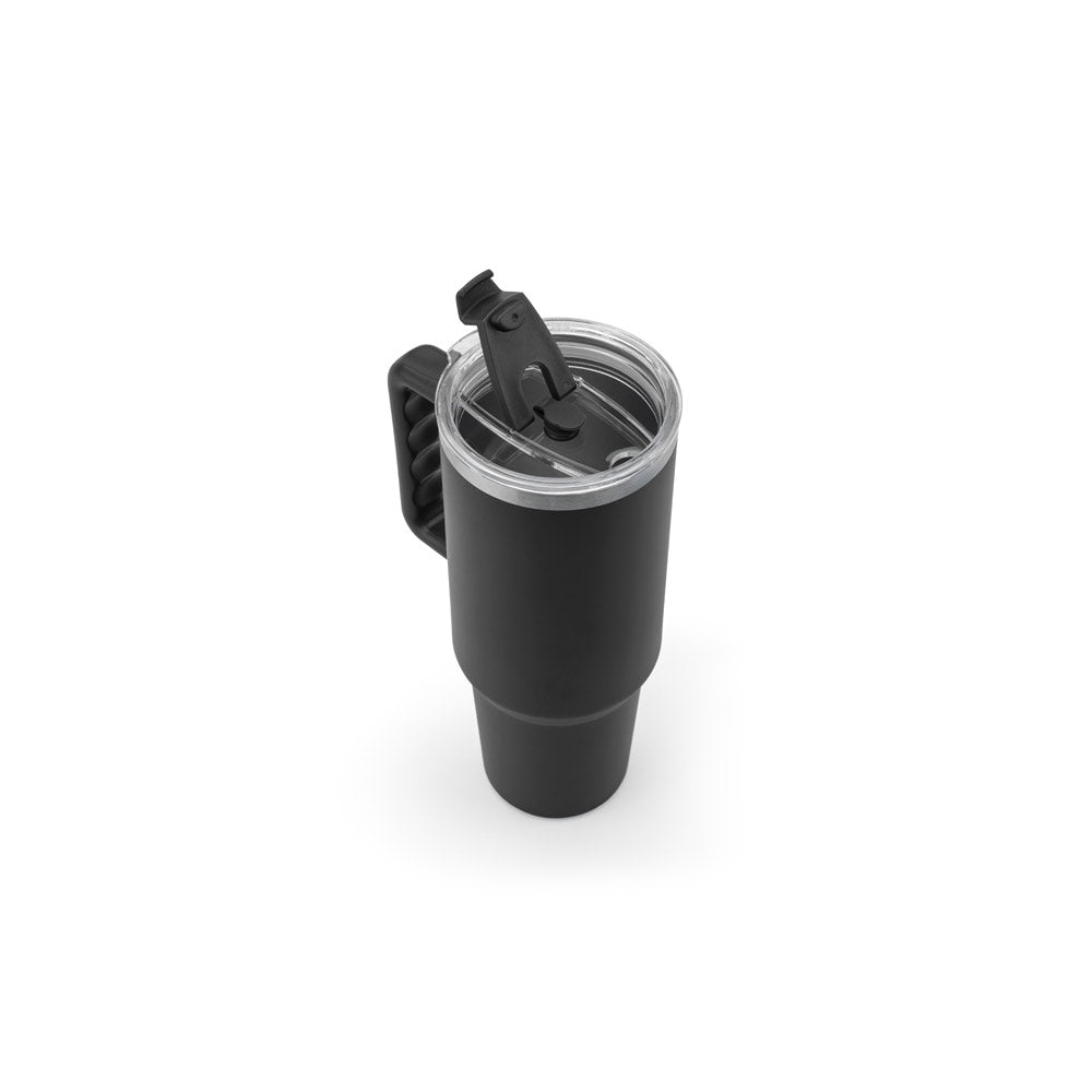 JOYNER XL. Copo de viagem de grande dimensão em aço inoxidável (91% reciclado) com parede dupla isolada a vácuo e acabamento em mate 1300 mL
